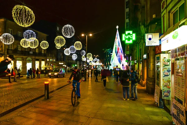 Luz Gente Navidad Vigo Galicia España — Foto de Stock