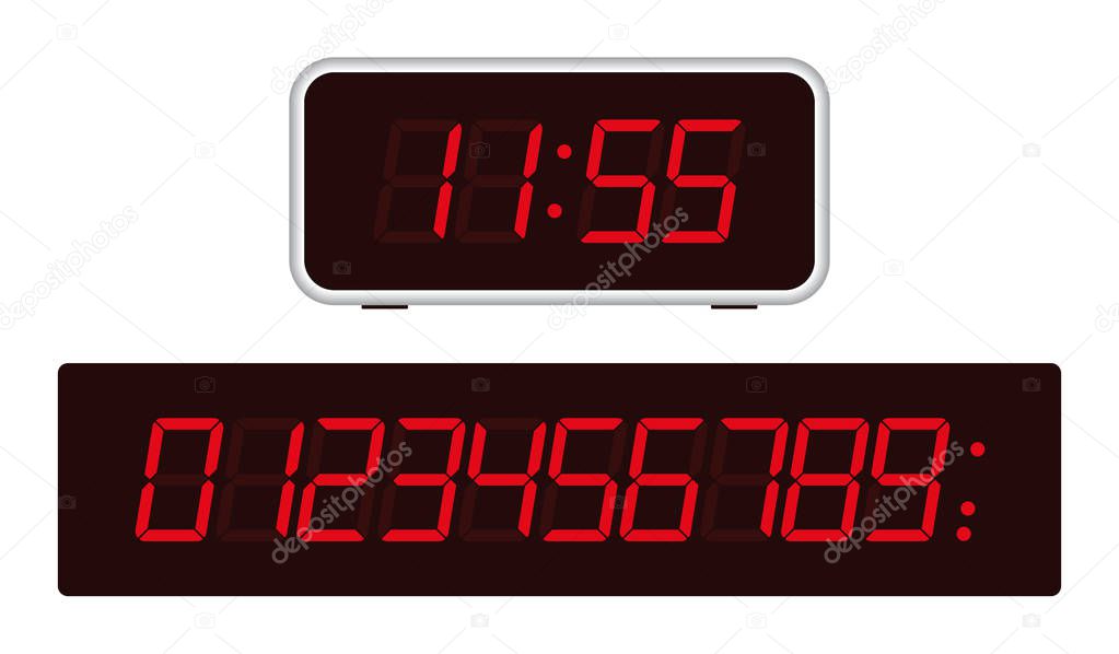 Retro old school digital clock with red numbers