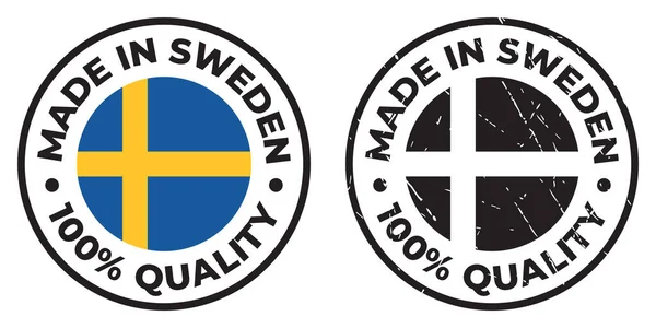 Símbolo Círculo Vectorial Texto Hecho Suecia Con Bandera Sello Aislado — Vector de stock