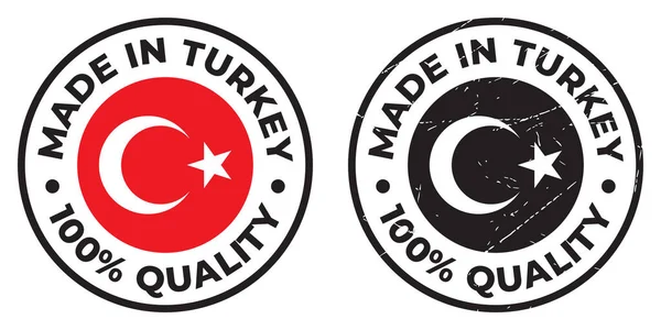 Symbole Vectoriel Texte Fabriqué Turquie Avec Drapeau Timbre Isolé Sur — Image vectorielle