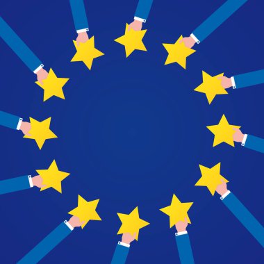 Avrupa Birliği 'nin sembolü olan yıldızları çevreleyen bir dairede taşıyıcı eller