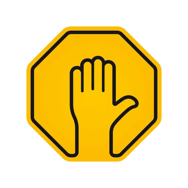 Vector Żółty Znak Stop Gestem Ręki Izolacja Białym Tle — Wektor stockowy