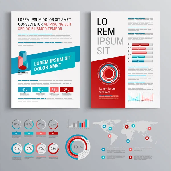 Design Modelo Brochura Negócios Com Formas Diagonais Vermelhas Azuis Layout —  Vetores de Stock