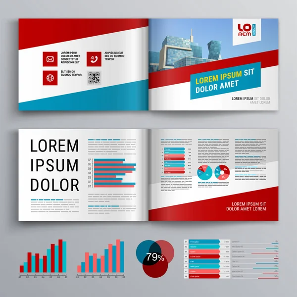 Modello Brochure Aziendale Con Forme Diagonali Rosse Blu Layout Copertina — Vettoriale Stock