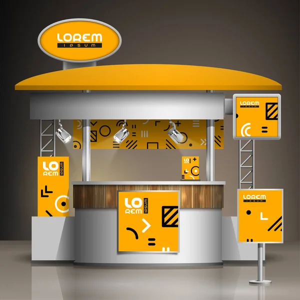 Stand Espositivo Design Arancione Con Motivo Geometrico Modello Cabina Identità — Vettoriale Stock