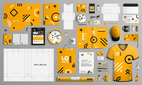 Orange Corporate Identity Template Design Geometric Pattern Business Stationery — Stock Vector