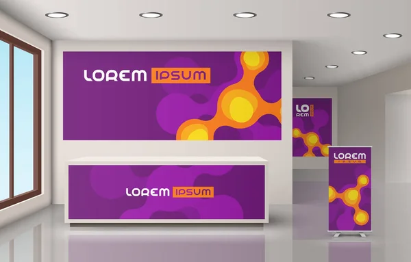 Purple Office Design Orange Molecules Elements Interior Advertising Corporate Identity — Stock Vector
