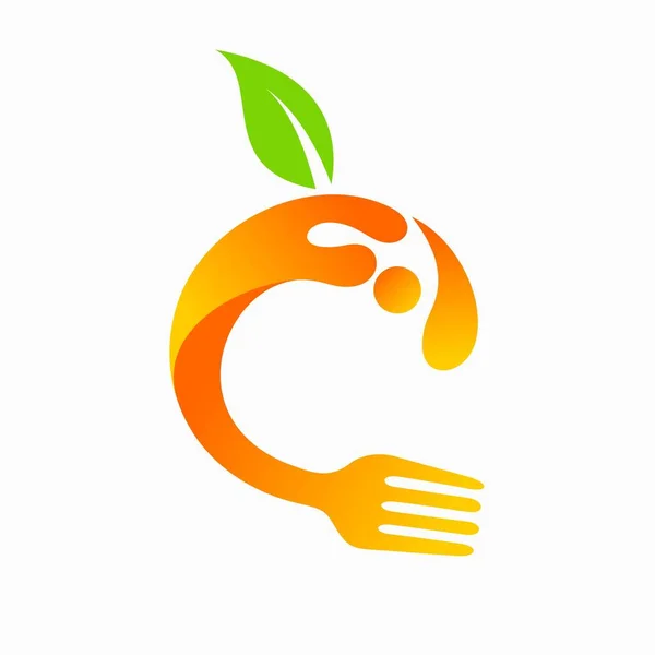 Logotipo Fruta Acompañado Concepto Horquilla — Vector de stock