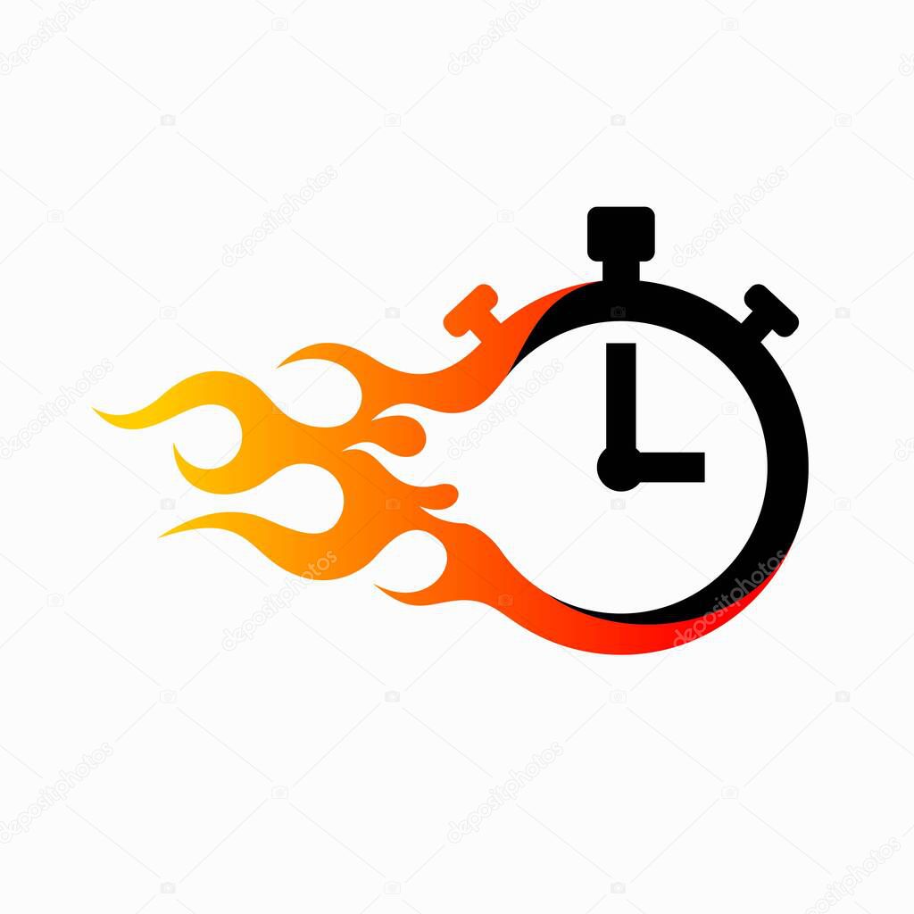 Timer logo with burning fire
