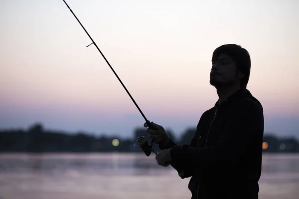 Fiskare Ung Man Fiske Floden — Stockfoto