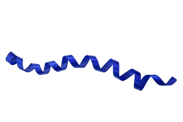 Fita Cetim Azul Escuro Isolado Com Monte Curvas Fitas Espiral — Fotografia de Stock