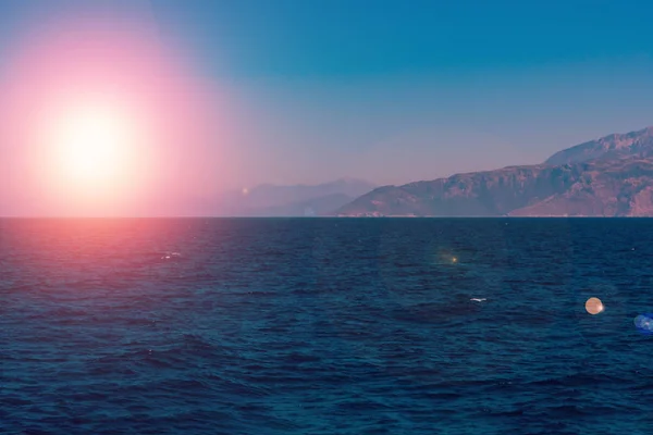 Vue Imprenable Sur Mer Méditerranée Les Montagnes Dans Brume Sur — Photo