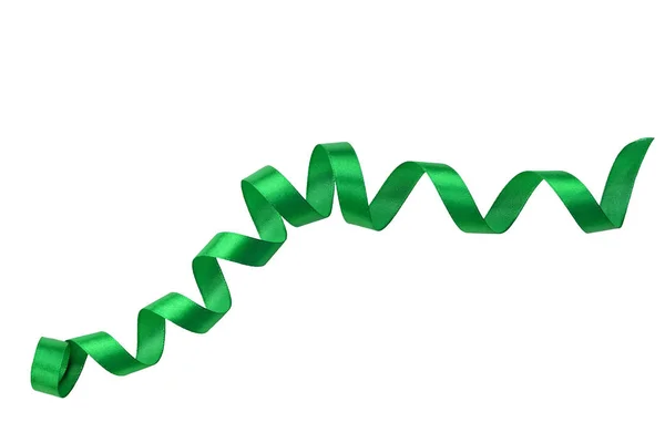 Ljusgrönt Isolerat Satinband Med Hel Del Kurvor Spiralband — Stockfoto