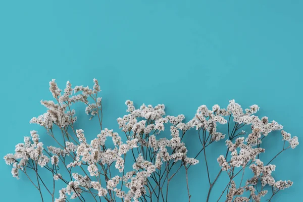 Vintage Bouquet Tiny White Flowers Underside Part Blue Floral Background — Stock Photo, Image