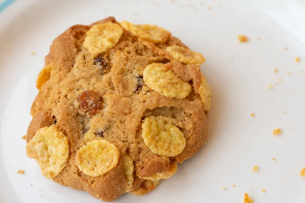 Galleta Cereales Plato Sobre Mesa Madera Galleta Crujiente Recién Horneada — Foto de Stock