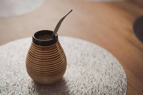 Chá Tradicional Sul Americano Yerba Mate Copo Matero Com Bombilla — Fotografia de Stock