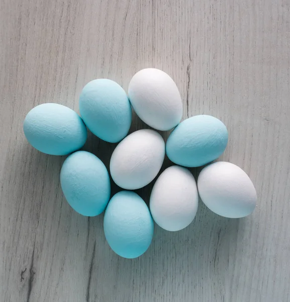 Frühjahrs Und Osterferienkonzept Ostereier Blau Und Weiß Bemalt Hintergrund Pastellfarben — Stockfoto