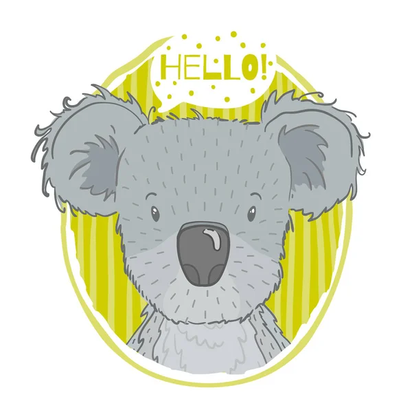 Stampa Vettoriale Carina Con Animale Koala Iscrizione Hello Sfondo Bianco — Vettoriale Stock