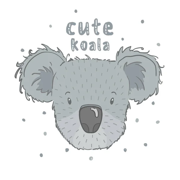 Vector Schattig Afdrukken Met Een Koala Dierlijke Volledige Gezicht Witte — Stockvector