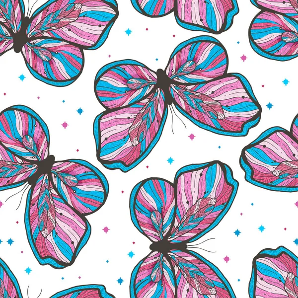 Bellezza Farfalla Disegnato Mano Senza Soluzione Continuità Modello Illustrazione Stile — Vettoriale Stock
