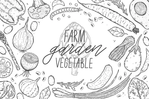 Vector big set of vegetables in a realistic sketch style. Healthy food, natural product, vegetable farm, vegan food, sports nutrition. Vintage illustration.