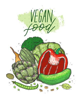 Vektör sebze gerçekçi kroki tarzı büyük kümesi. Sağlıklı gıda, doğal ürün, sebze çiftliği, vegan gıda, spor ve beslenme, hasat festivali. Vintage illüstrasyon.