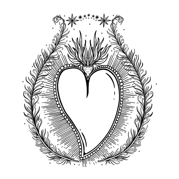 Ilustración Gráfica Bocetos Hermoso Corazón Con Símbolos Místicos Ocultos Dibujados — Vector de stock
