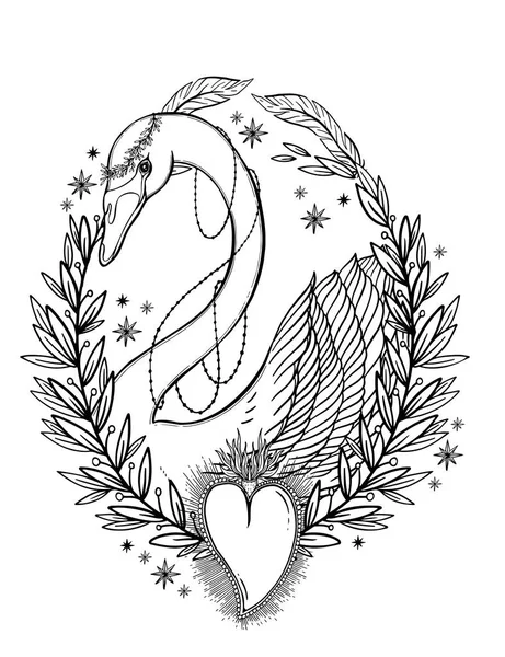 Эскиз Графической Иллюстрации Beautiful Swan Fairytale Character Mystic Occult Hand — стоковый вектор