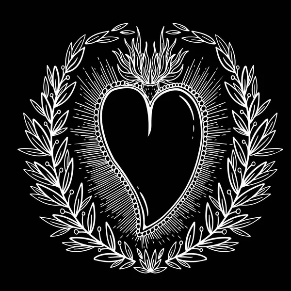 Красивое Сердце Мистическими Оккультными Ручными Символами Векторная Иллюстрация Винтажные Ручки — стоковый вектор