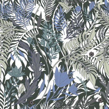 Doğa seamless modeli el çekilmiş soyut. Etnik süsleme, çiçek baskı, tekstil kumaş, botanik öğesi. Vintage retro tarzı. Çiçek yaprakları ve diğer doğal nesne görüntüsü. Vektör çizim.