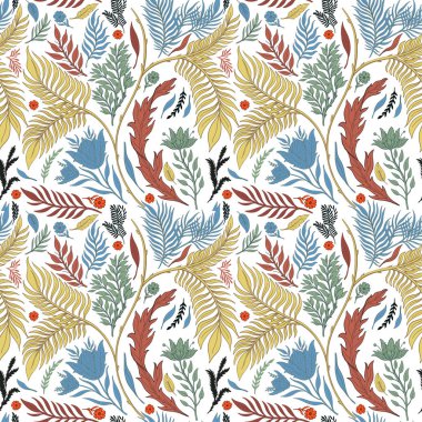 Doğa seamless modeli el çekilmiş soyut. Etnik süsleme, çiçek baskı, tekstil kumaş, botanik öğesi. Vintage retro tarzı. Çiçek yaprakları ve diğer doğal nesne görüntüsü. Vektör çizim.