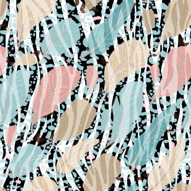 Vektör çizim seamless modeli çiçek hayvan kürk yazdırma arka plan. El çekilmiş tarzı, doku duvar kağıdı, moda kumaş, tekstil. Soyut cilt pelage. Fırça boyama.