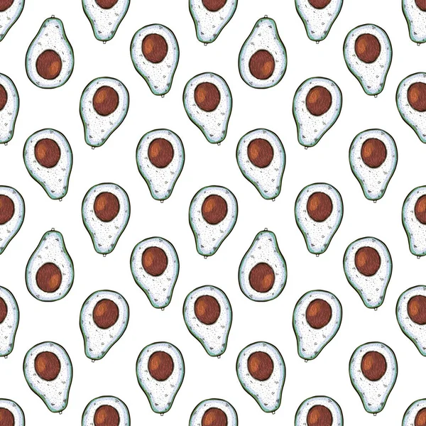 Seamless vector pattern with fruits avocado. For kitchen, for printing on textiles, phone case. Mix design for fabric and decor.Vitamin farm, drawing, product market. Hand draw illustration.