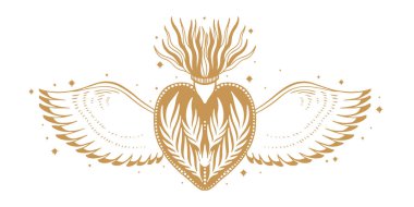 Eskiz grafik illüstrasyon mistik ve gizli el ile güzel kalp sembolleri çizilmiş. Vektör çizim. Vintage eski moda Tattoos.Freemasonry ve gizli dernekler Amblemler elleriyle