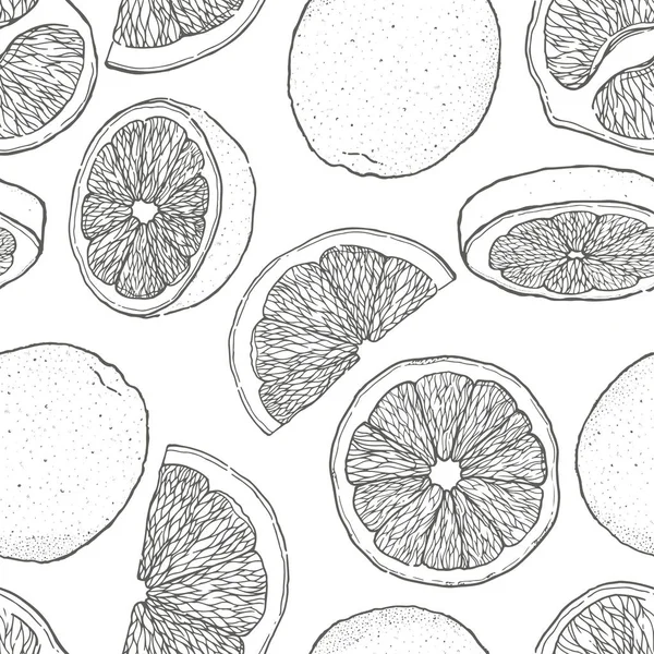 Encre Dessinée Main Motif Sans Couture Fruits Orange Collection Éléments — Image vectorielle