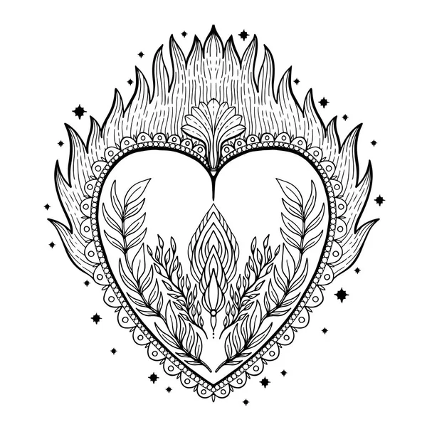Святое Святое Сердце Иисус Символ Таинства Религии Мистическая Иконка Нарисованная — стоковый вектор