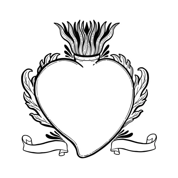 Sagrado Corazón Santo Jesús Símbolo Religión Sacramento Icono Místico Dibujado — Vector de stock