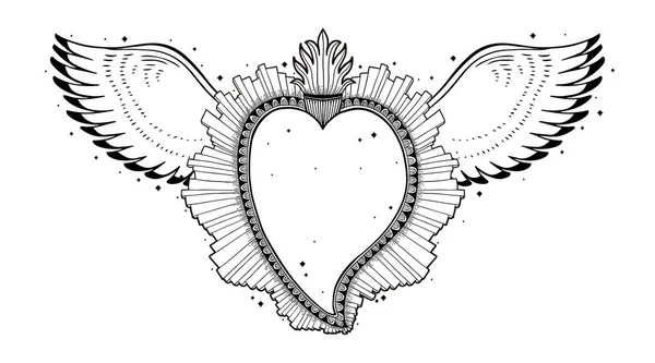 Sagrado Corazón Santo Jesús Símbolo Religión Sacramento Icono Místico Dibujado — Vector de stock