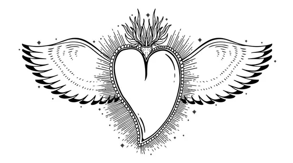 Sagrado Corazón Santo Jesús Símbolo Religión Sacramento Icono Místico Dibujado — Vector de stock