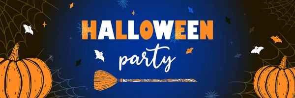 A festive poster for the Halloween party. Design of a horizontal banner for a holiday. Vector illustration.