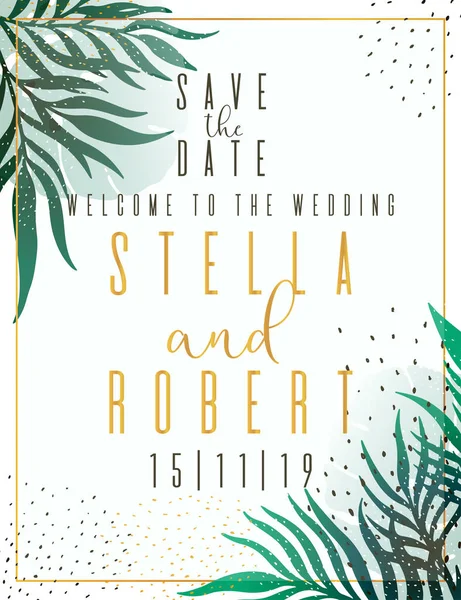 Invito Nozze Invito Floreale Grazie Rsvp Scheda Moderna Design Verde — Vettoriale Stock