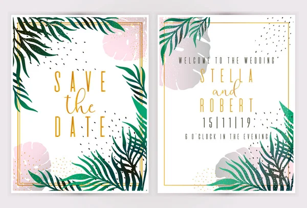Wedding Invitation Floral Invite Thank You Rsvp Modern Card Design — Vector de stock