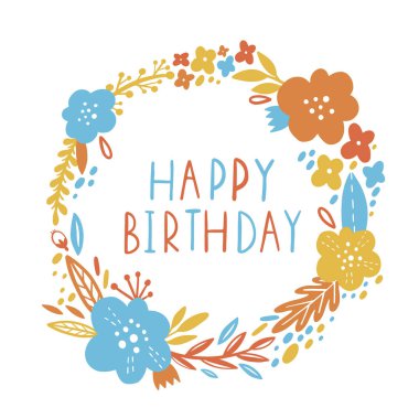 Bahçe çiçekli yaz Vintage çiçek tebrik kartı. Soyut sınır kartpostal. Çelenk metin-mutlu yıllar. Romantik tarzı. Vektör çizim.