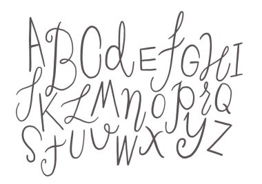 Elle çizilmiş fırça mürekkep vektör Abc üst ve küçük harfler ayarlayın. Tasarımınız için komik yazı tipi doodle. Vektör çizim