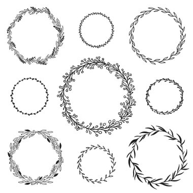 Düğün çiçek grafik öğeleri kümesi, bölücüler, laurel. Dekoratif davetiye tasarım. Vektör çizim