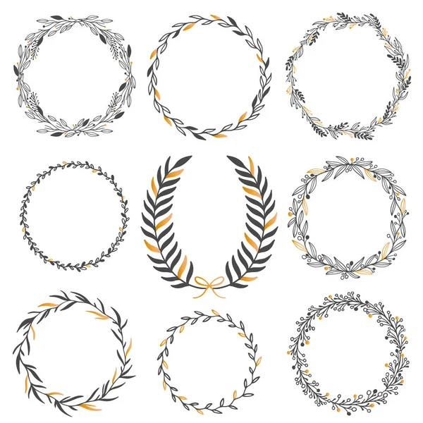 Düğün çiçek grafik öğeleri kümesi, bölücüler, laurel. Dekoratif davetiye tasarım. Vektör çizim