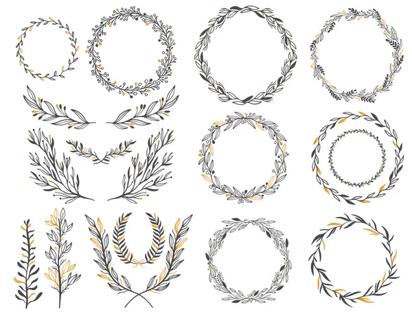 Düğün çiçek grafik öğeleri kümesi, bölücüler, laurel. Dekoratif davetiye tasarım. Vektör çizim