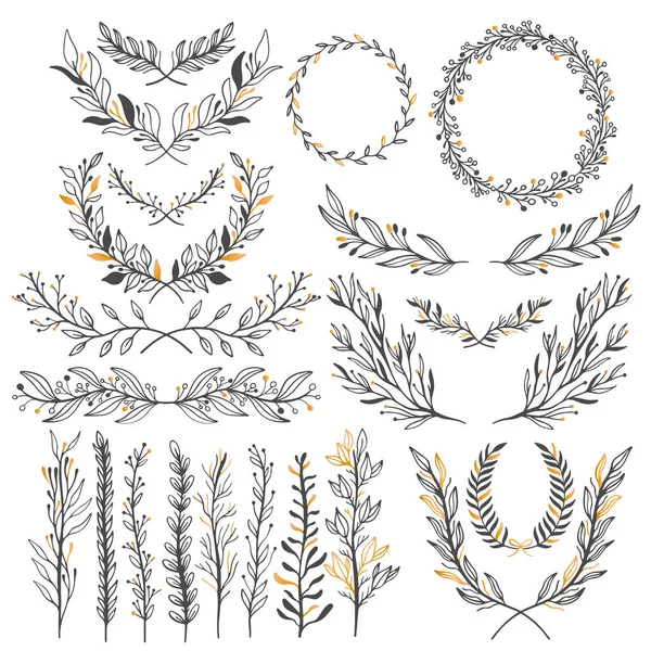 Bruiloft Bloemen Grafische Elementen Set Scheidingslijnen Laurier Decoratieve Uitnodiging Ontwerp — Stockvector