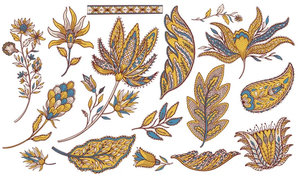 Set Etnico Paisley Elemento Indiano Decorazione Collezione Orientale Disegnata Mano — Vettoriale Stock