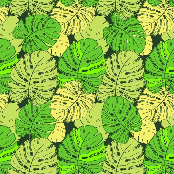 Tropische Blätter Neon Trend Monstera Nahtloses Muster Mit Handgezeichneten Monsterblättern — Stockvektor